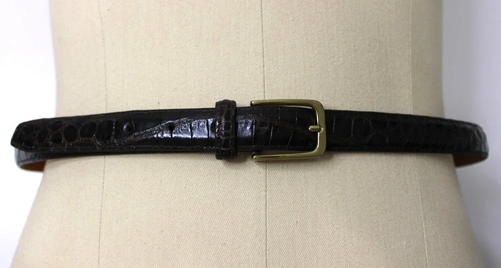 Vintage Brooks Brothers Genuine Alligator Belt Dark Brown USA Size 42 7/8